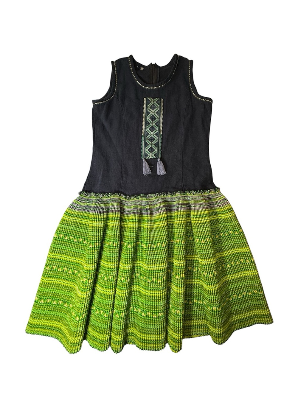 Women’s EU 38 Boho Ethnic Embroidered Green Sleeveless Midi Dress Unbranded